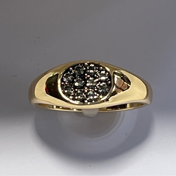 💥SALE Signet Ring Crystal Pave Gold Tone Rhodium Plated Black Enamel Sz‎ 8 NWT - Picture 2 of 11